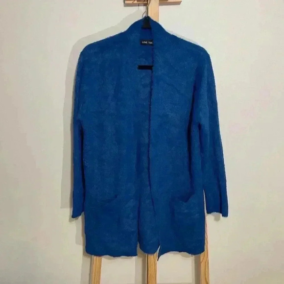 Love Token Women’s Long Sleeve Relaxed Cozy Fuzzy Long Open Front Cardigan Blue - Picture 1 of 7